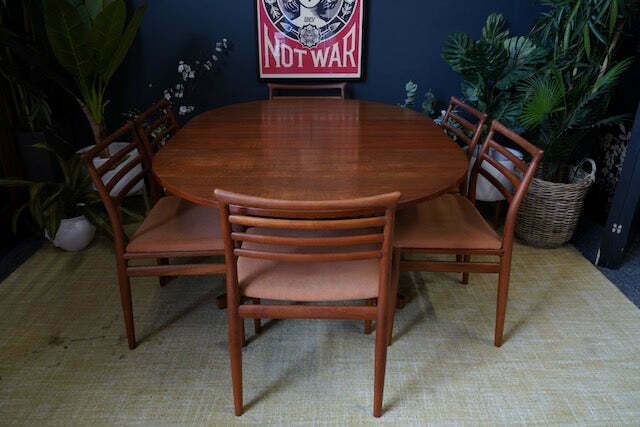 Mid Century Danish Extendable Teak Dining Table With 6 Erling Torvits Chairs