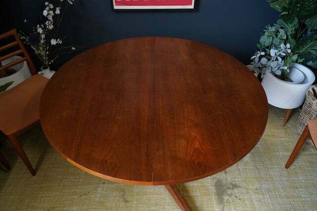 Mid Century Danish Extendable Teak Dining Table With 6 Erling Torvits Chairs photo vintage