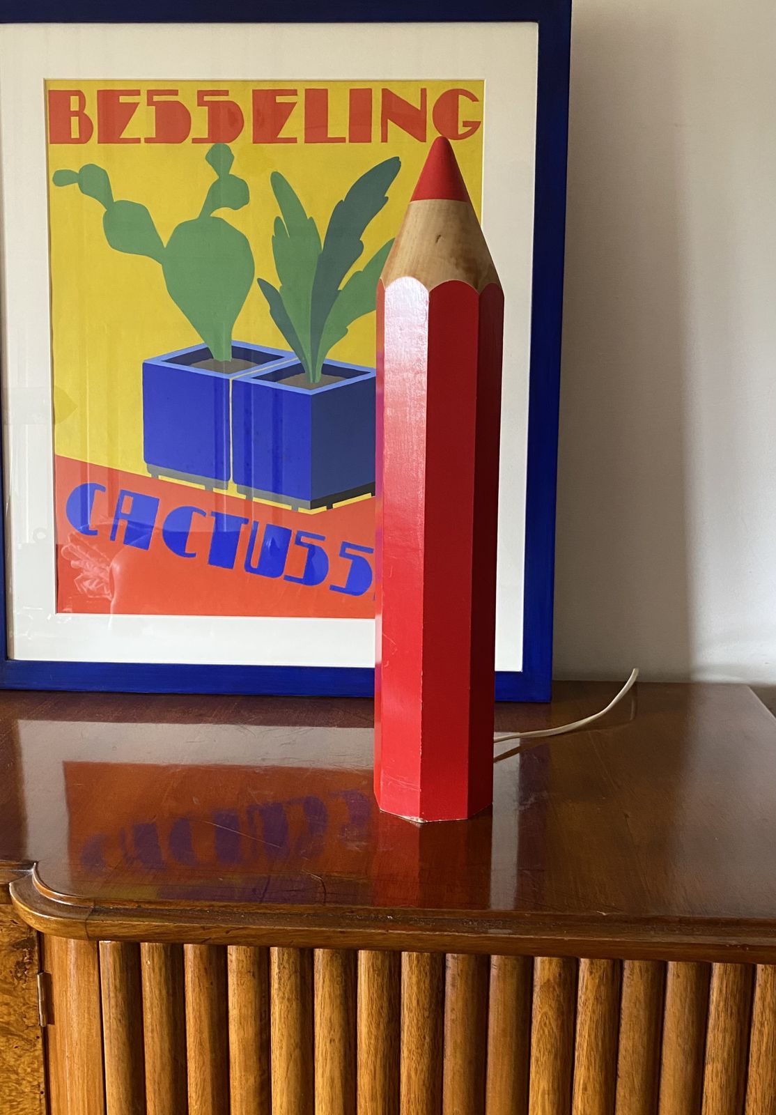Michel Aroutcheff, Postmodern Red Pencil Table Lamp, Ed. Vilac France 1980s photo Lighting