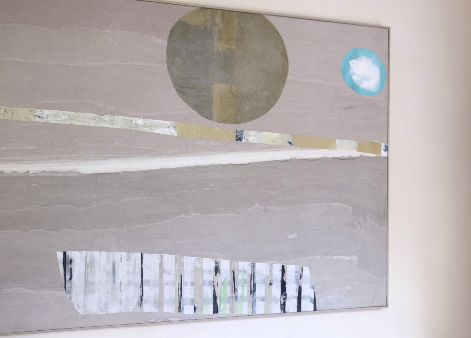 Large Contemporary Abstract Oil Painting On Canvas In Greige Taupe Tones photo furniture