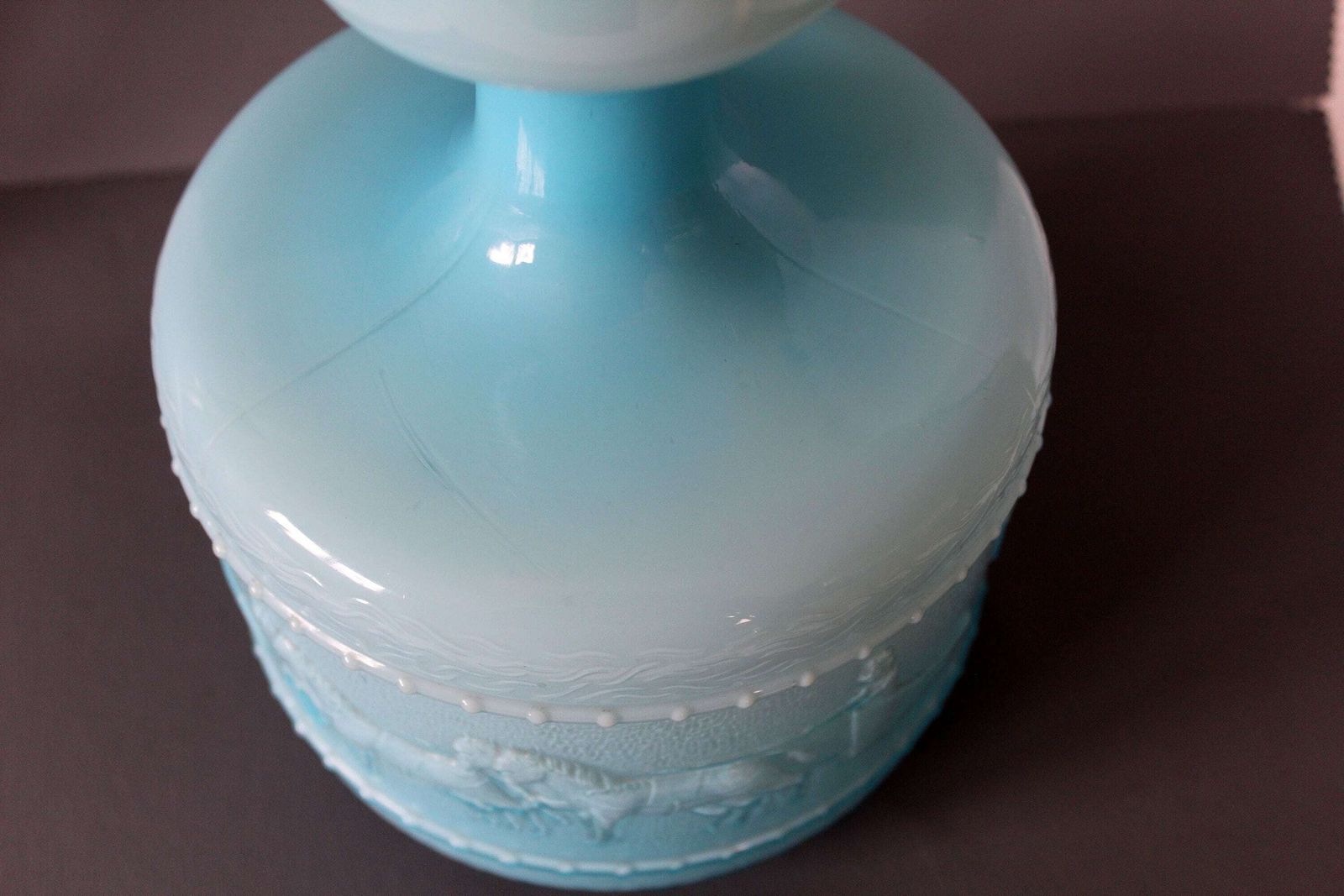 Tall And Large Vintage Retro Mid Century Turquoise Empoli Opaline Italy Stelvia Glass Vase, Italy, Cased Glass, Gladiator Carriage, Horses photo vinterior