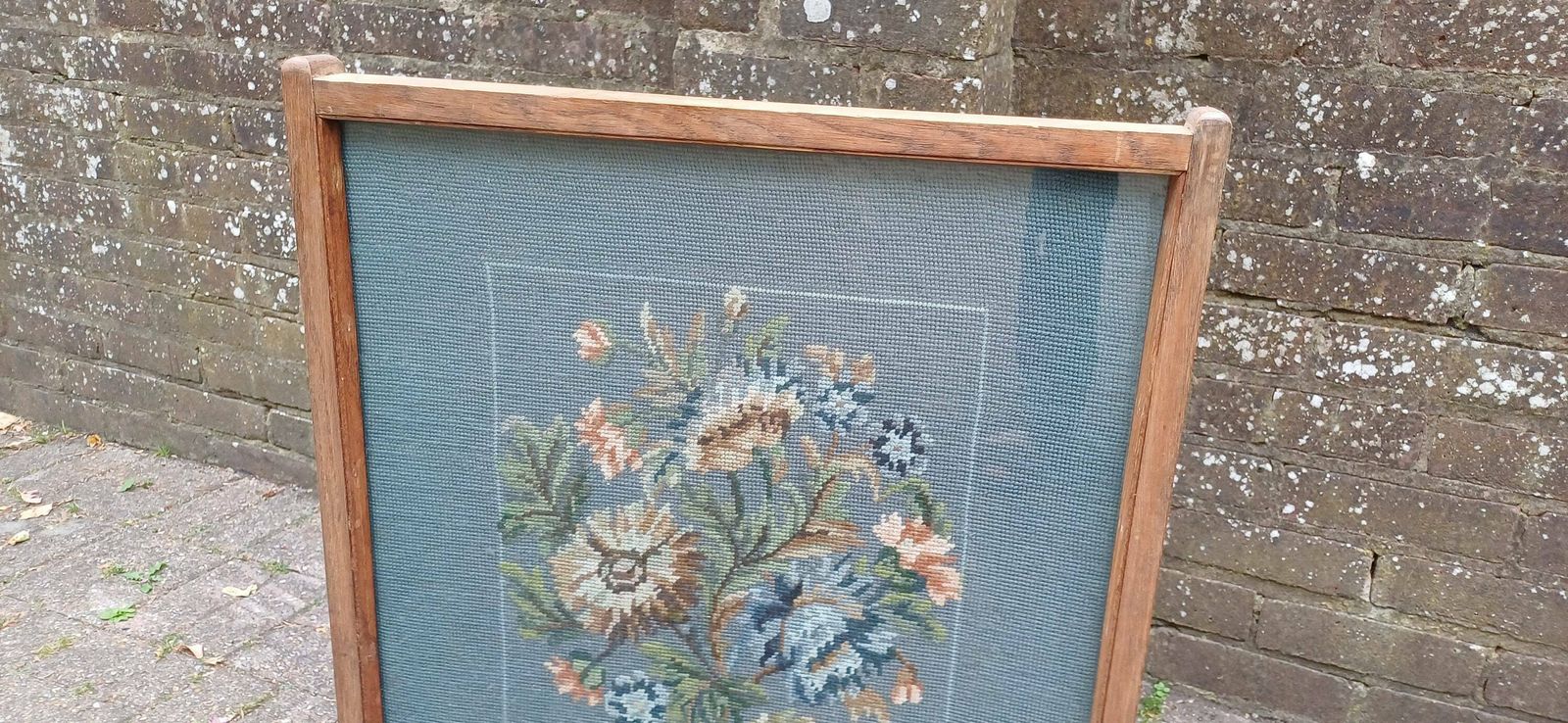 Top Quality Oak Mid 20th Century Fire Screen Flower Floral Still Life photo vinterior