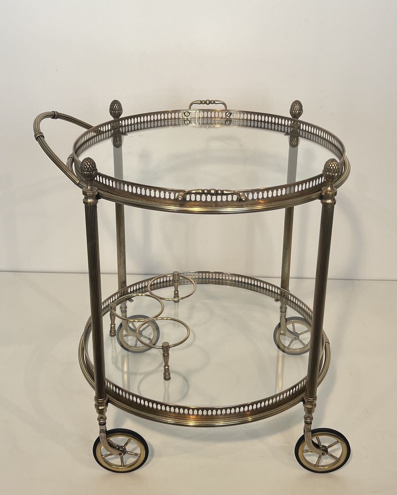 Rare Set Of 3 Round Rolling Tables In Silver Plated Brass From Maison Baguès