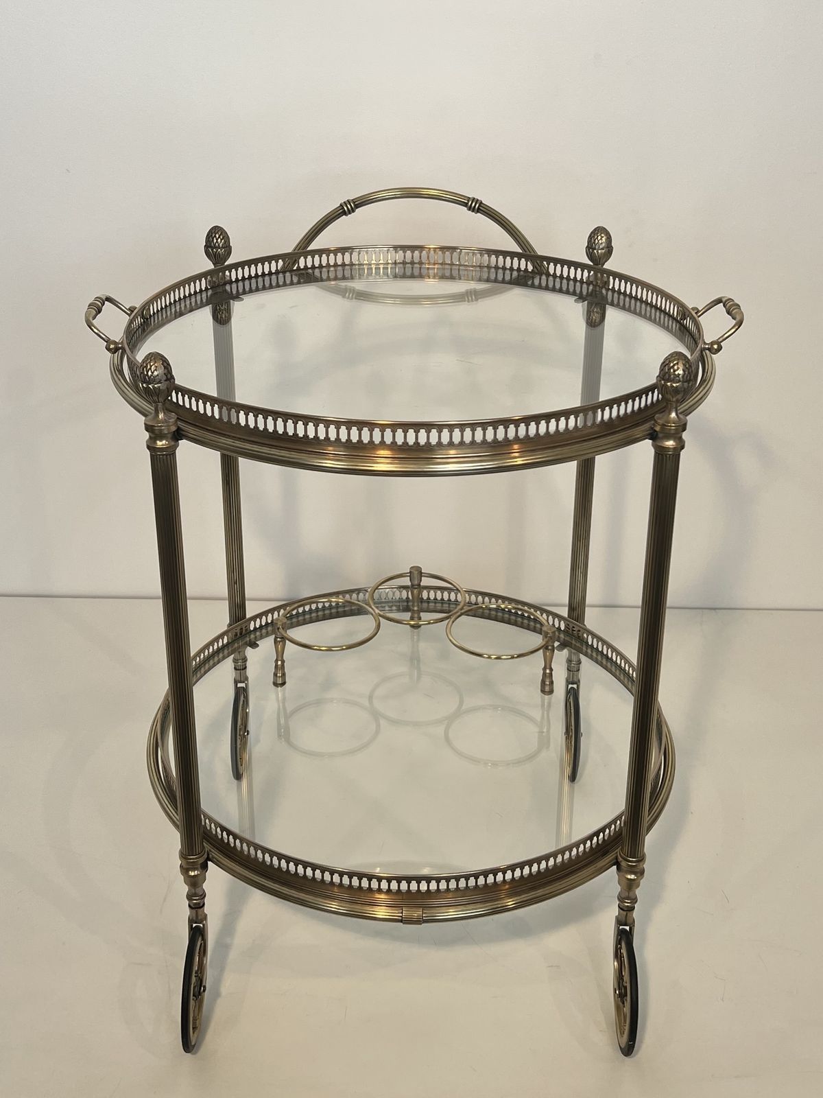 Furniture Rare Set Of 3 Round Rolling Tables In Silver Plated Brass From Maison Baguès photo