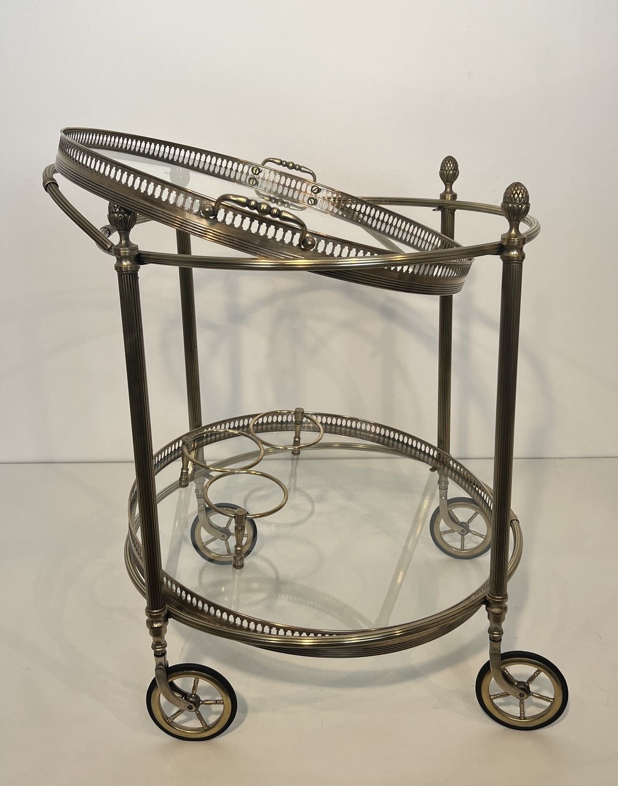 6750.0 Rare Set Of 3 Round Rolling Tables In Silver Plated Brass From Maison Baguès photo