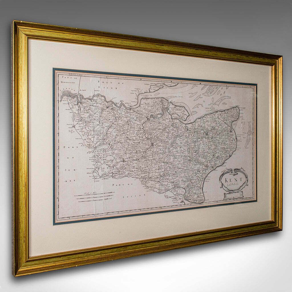 Large Antique Lithography Map Of Kent, English, Cartography, Robert Morden, 1700