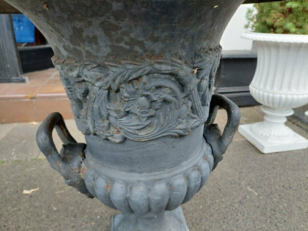 Pair Of Victorian Style Cast Iron Urns photo for sale