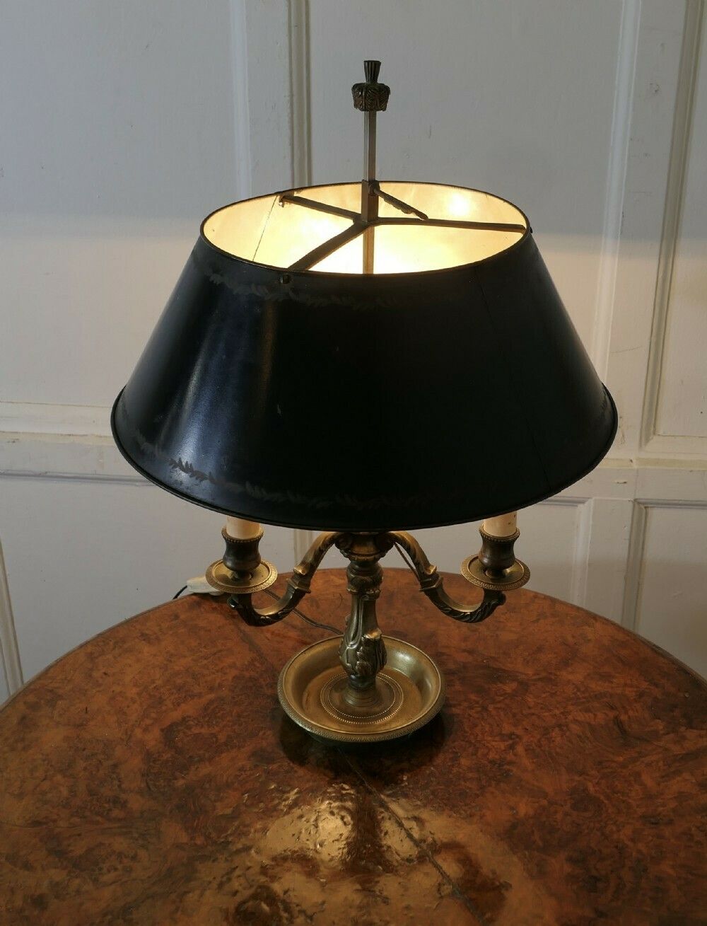 Green Toleware And Brass Triple Bouillotte Desk Lamp From France photo vinterior