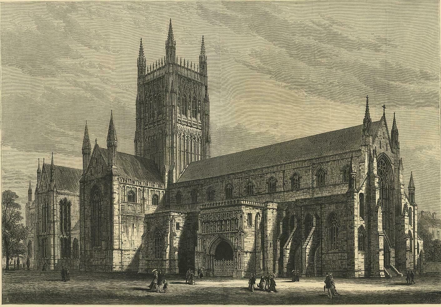 Antique Print Of Worcester Cathedral From The Illustrated London News, 1880 photo furniture