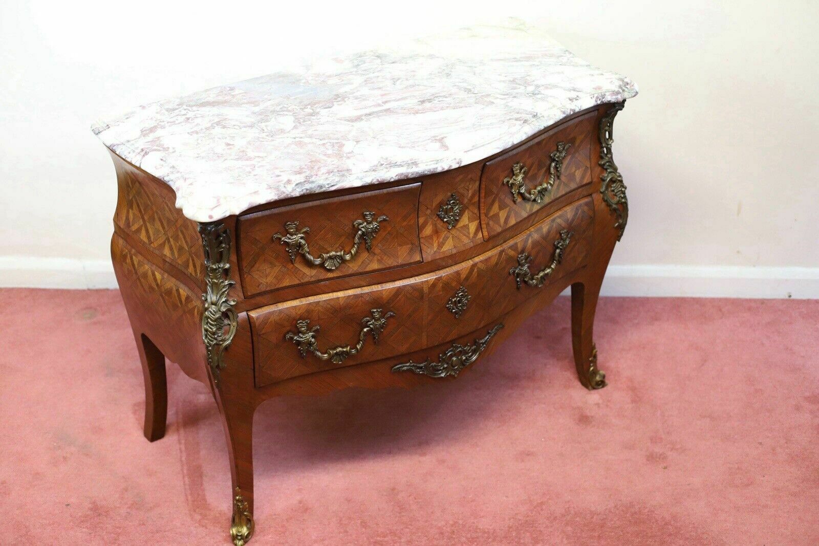 Stunning French Kingwood Parquetry Veneered Three Drawer Commode photo for sale