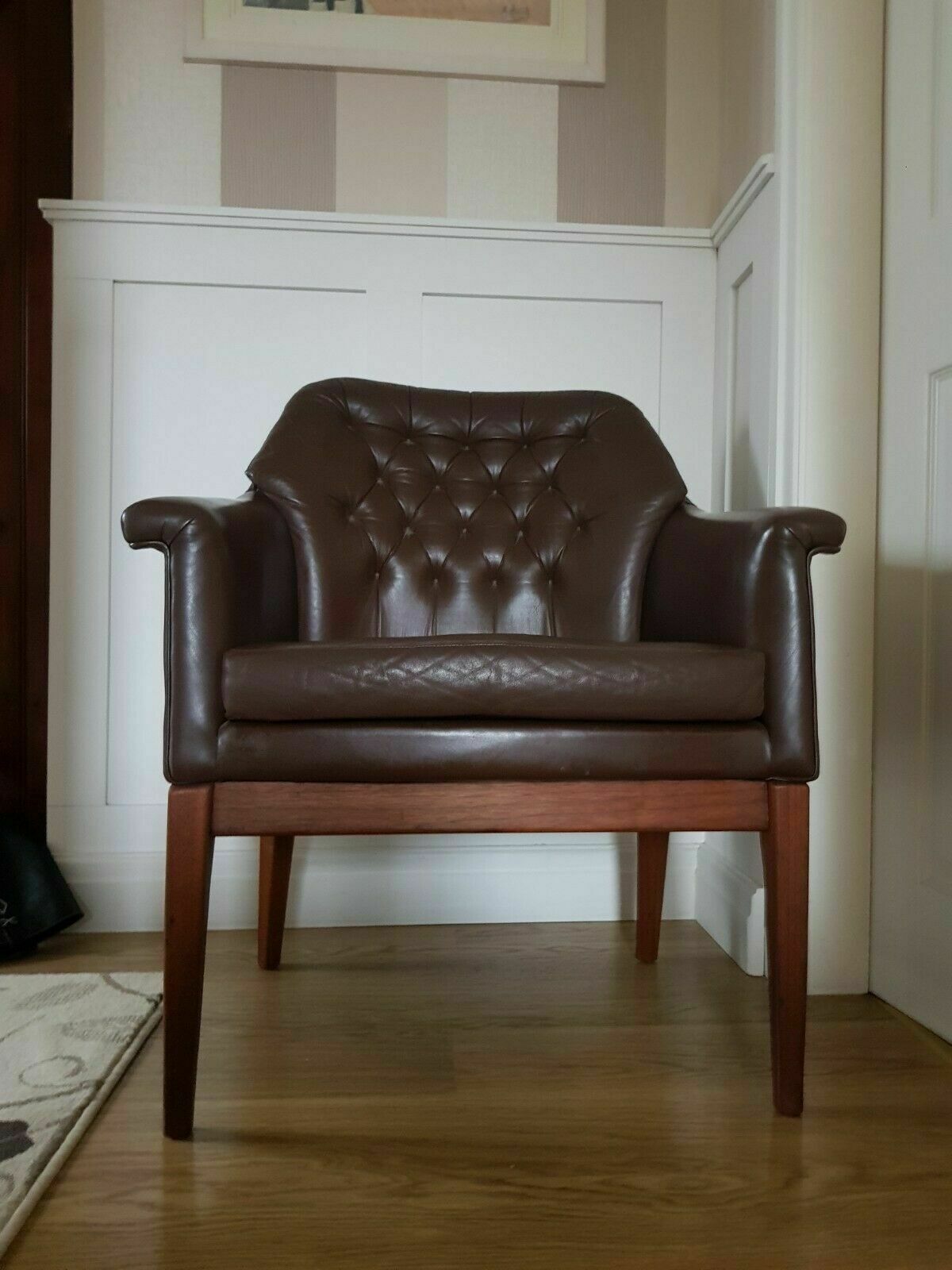 A Leather Mid Century Armchair By Jens Risom