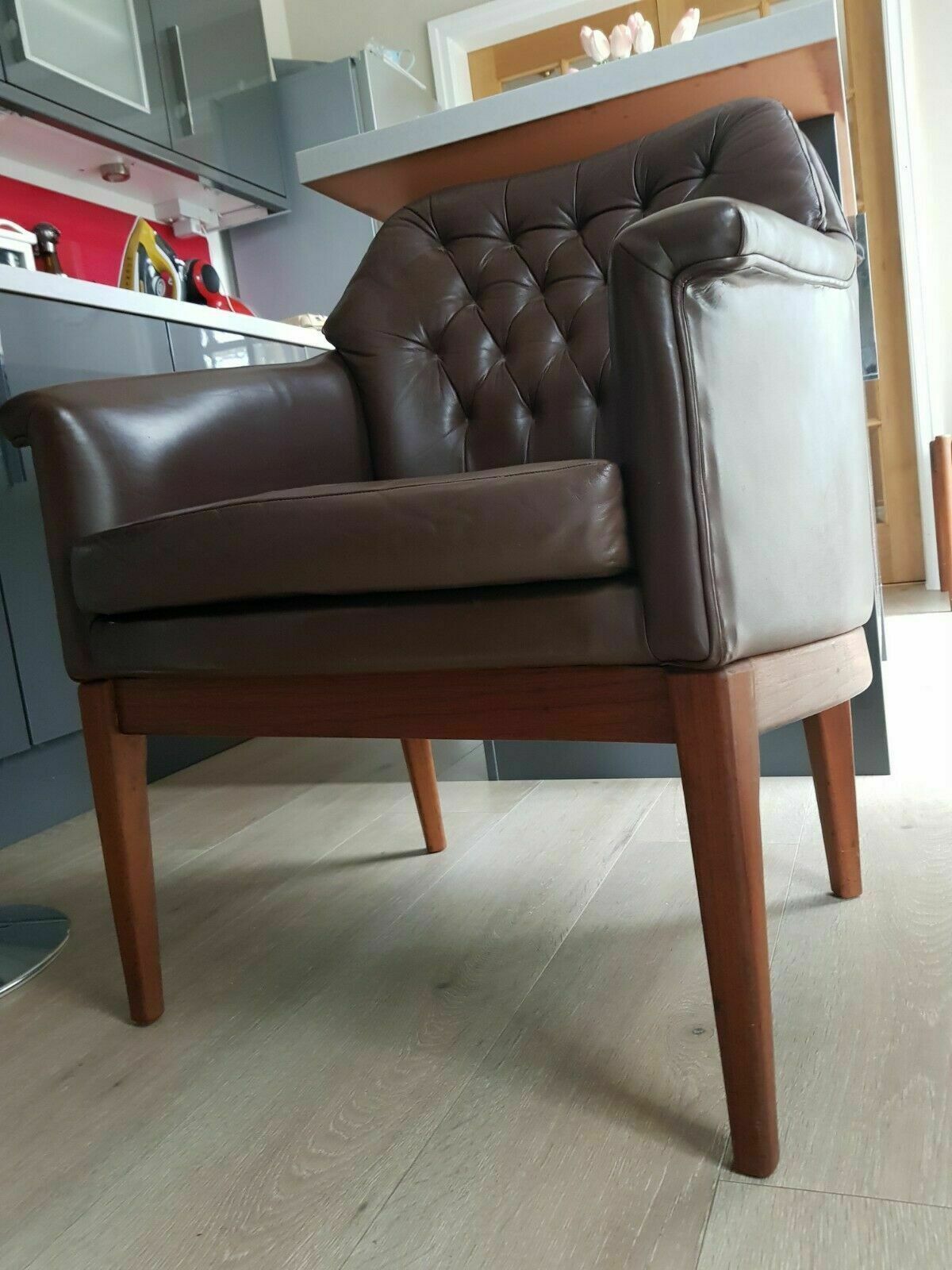photo for sale A Leather Mid Century Armchair By Jens Risom