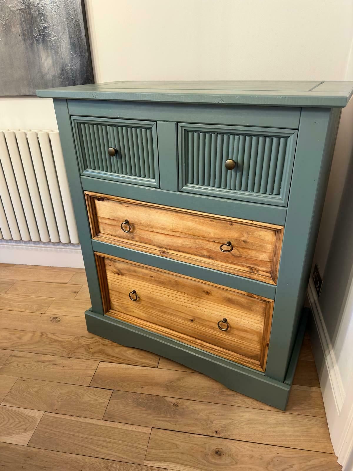 Hand Painted Upcycled Chest Of Drawers   Solid Wood In Green Smoke By Farrow & Ball photo for sale