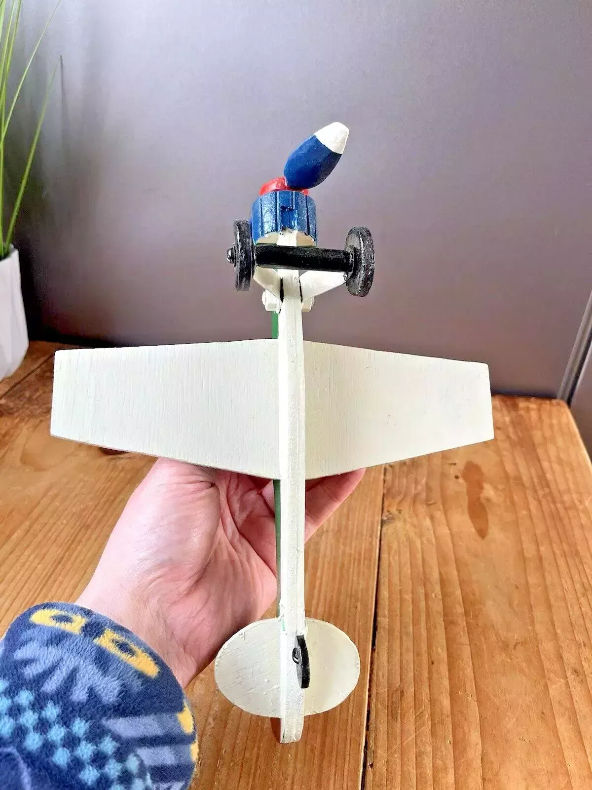 Home Decor Pair Of / 2 Vintage Wooden Scratch Built Toy Model Fighter Planes Jets Aircrafts photo