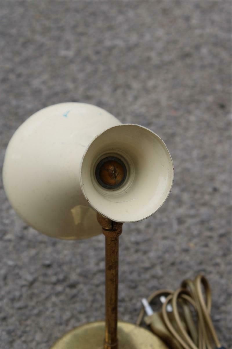 Pair Of Italian 1950 Table Lamps In Brass And Blue And Beige Enamelled Metal photo vintage