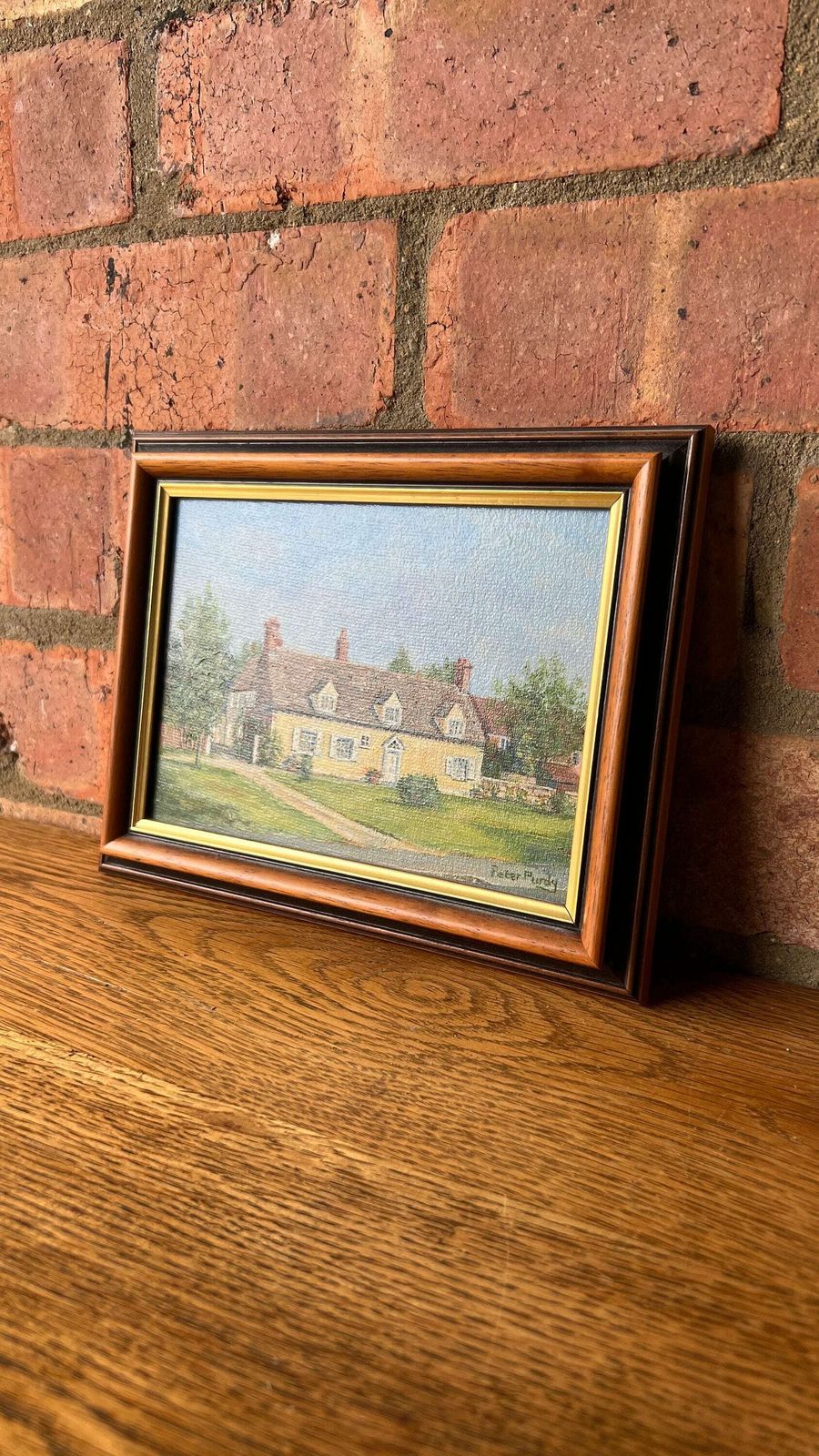 Original Oil Painting “251 The Limes” Cottage House In Brampton, Huntingdon By Peter Purdy photo vintage