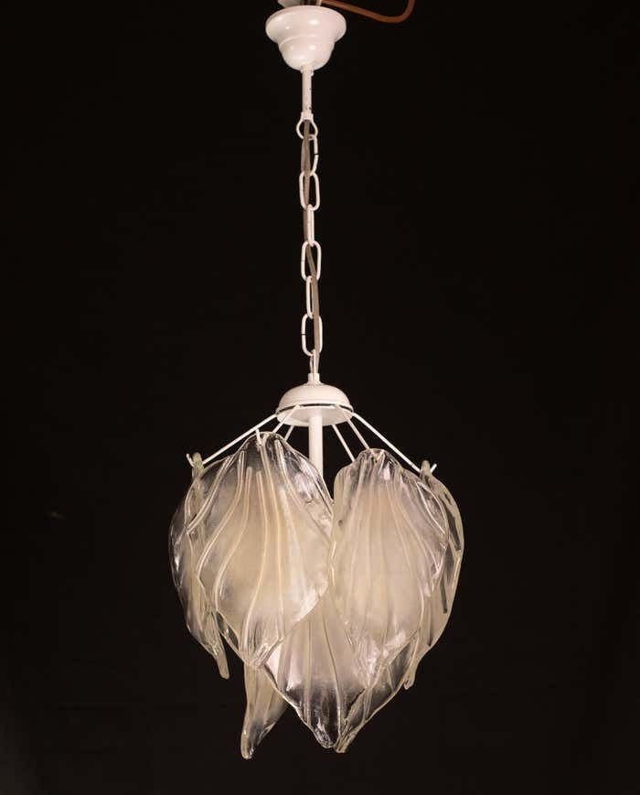 Vintage Murano Chandelier With Leaves Of Transparent And Opaqque Highlights photo for sale