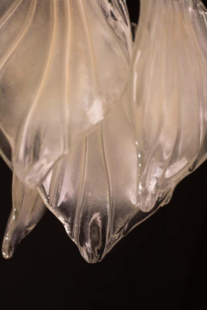 Vintage Murano Chandelier With Leaves Of Transparent And Opaqque Highlights photo vinterior