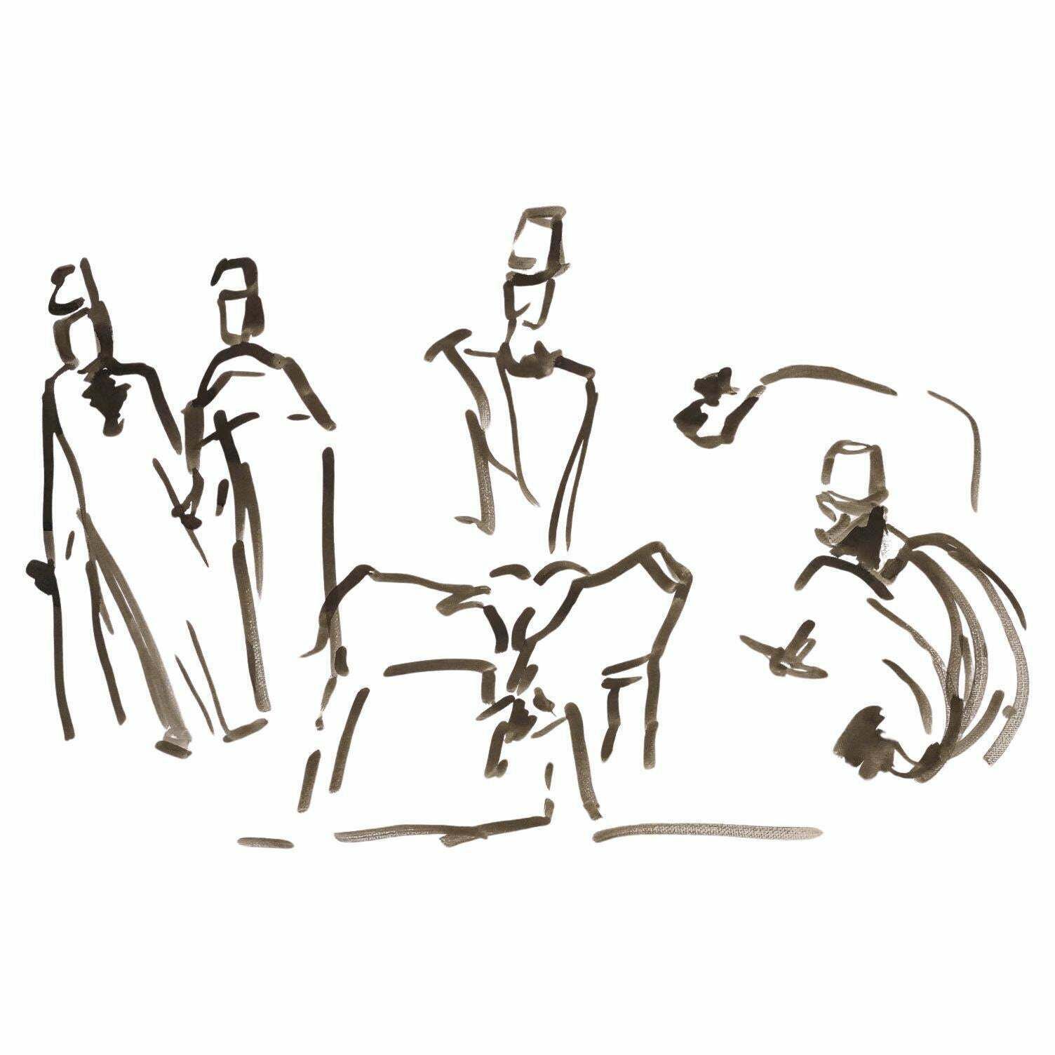 Wash Drawing By Artist Evelyne Luez On Paper, 20th Century.