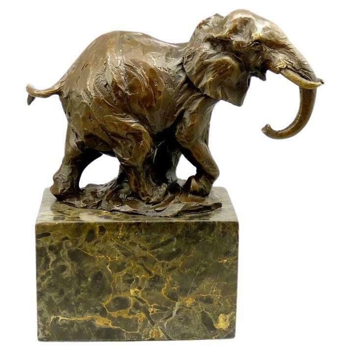 Sculpture Of An Elephant In Patinated Bronze, 20th Century.