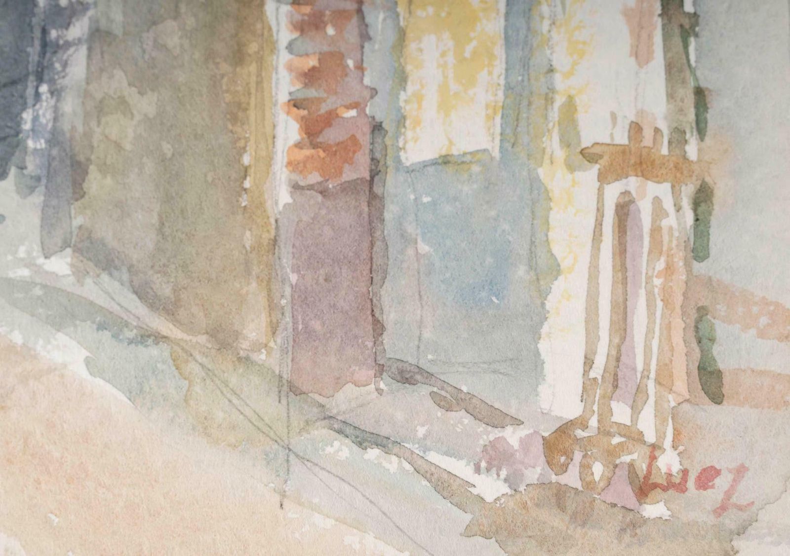 Watercolour Drawing On Paper By Evelyne Luez, 1980 photo vinterior