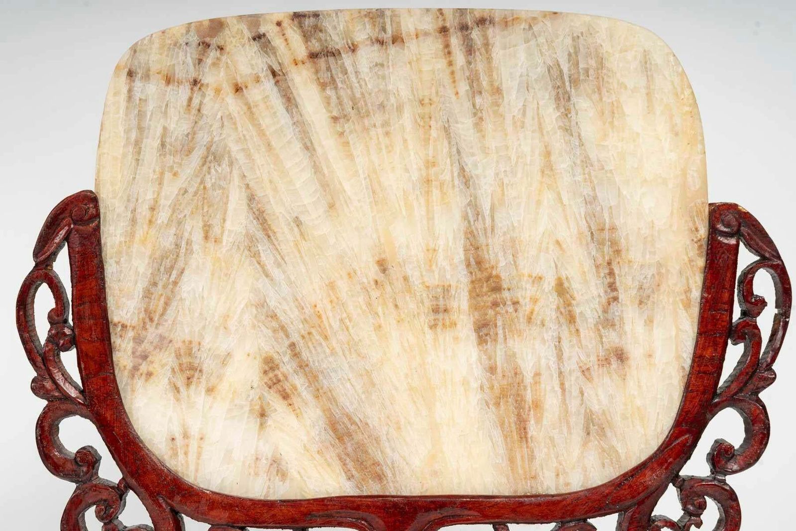Pair Of Carved Wood And Transparent Marble Light Covers, Art Of Asia. photo for sale