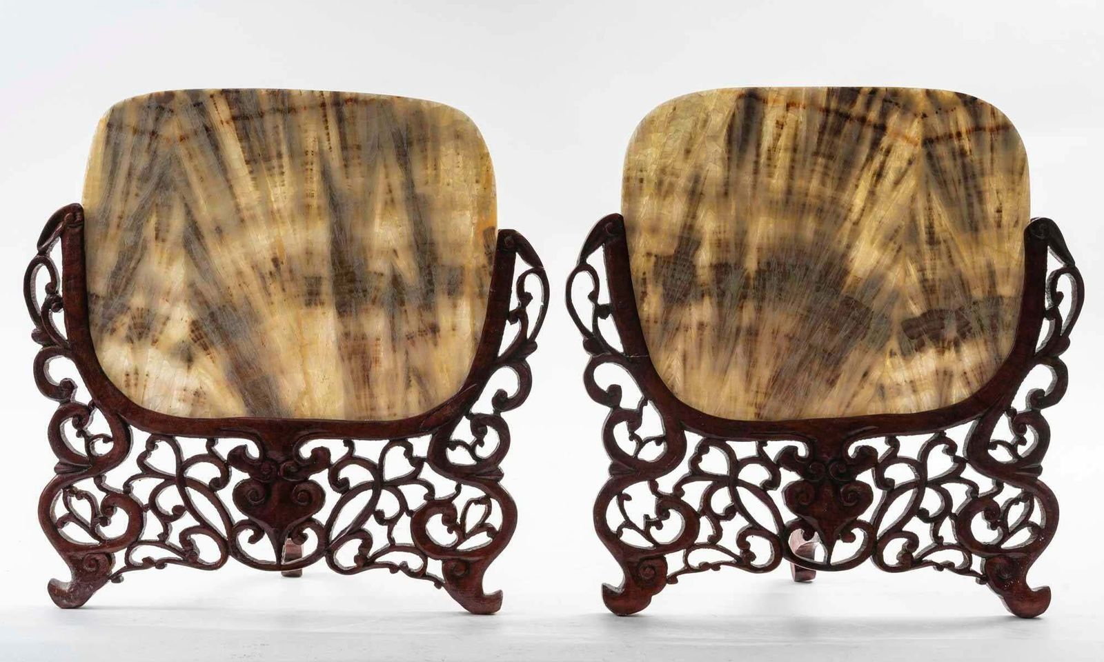 photo furniture Pair Of Carved Wood And Transparent Marble Light Covers, Art Of Asia.