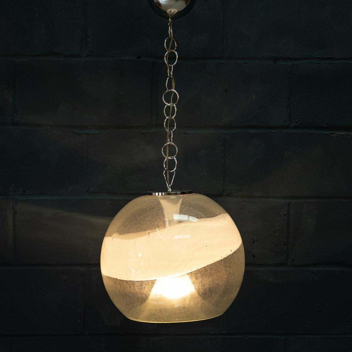 20th Century Italian White & Clear Murano Glass Pendant Lamp C.1970 photo Lighting