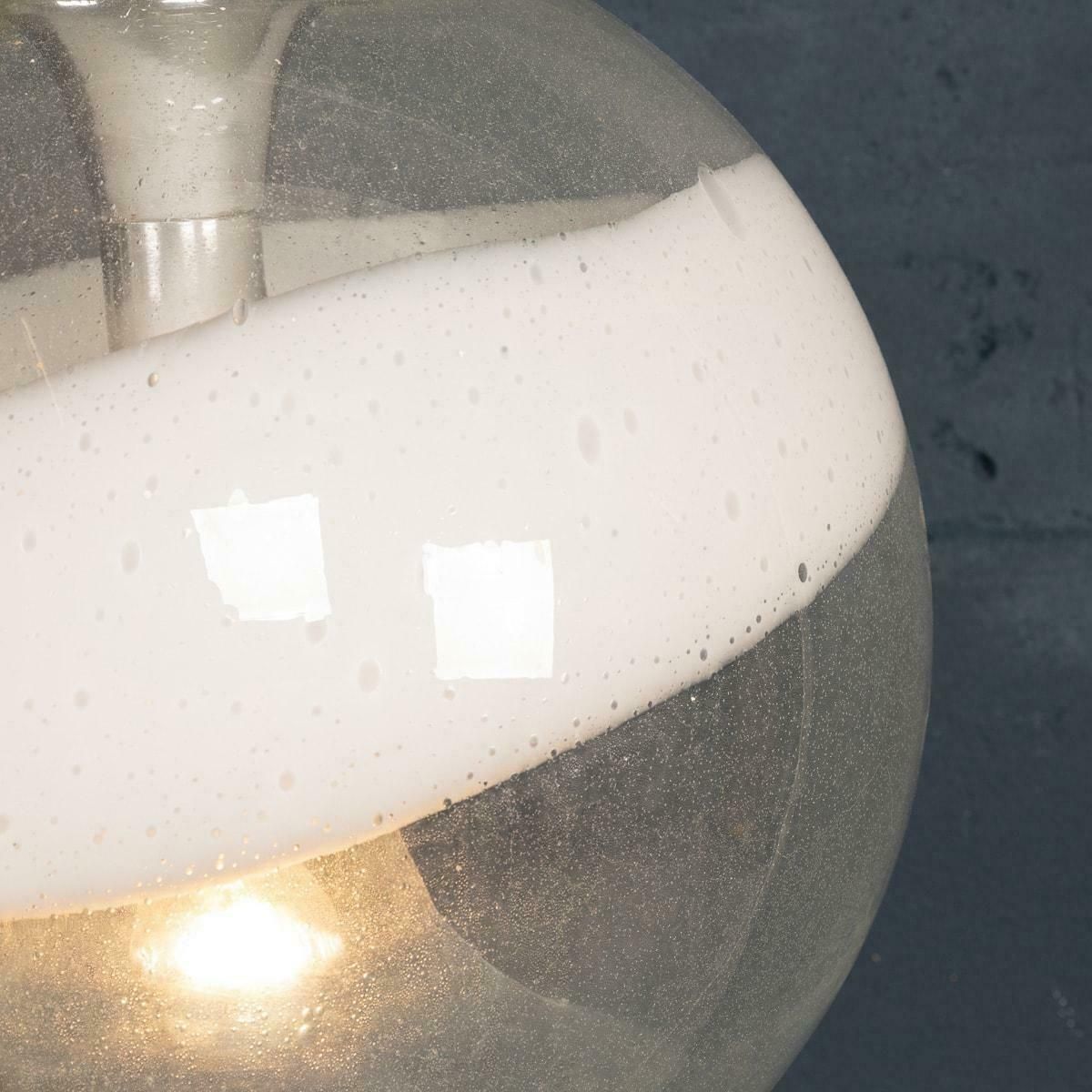 20th Century Italian White & Clear Murano Glass Pendant Lamp C.1970 photo vintage