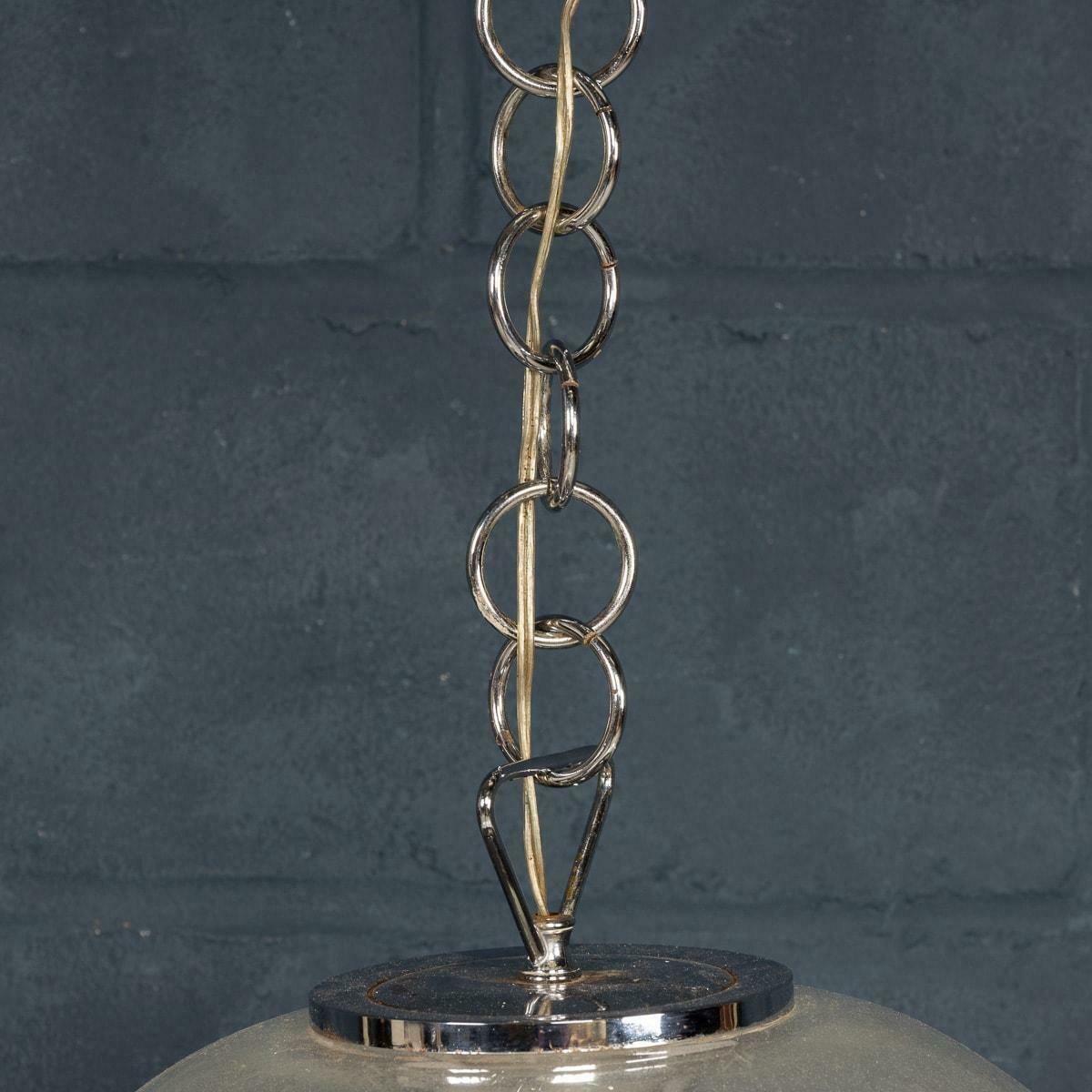 895.0 20th Century Italian White & Clear Murano Glass Pendant Lamp C.1970 photo