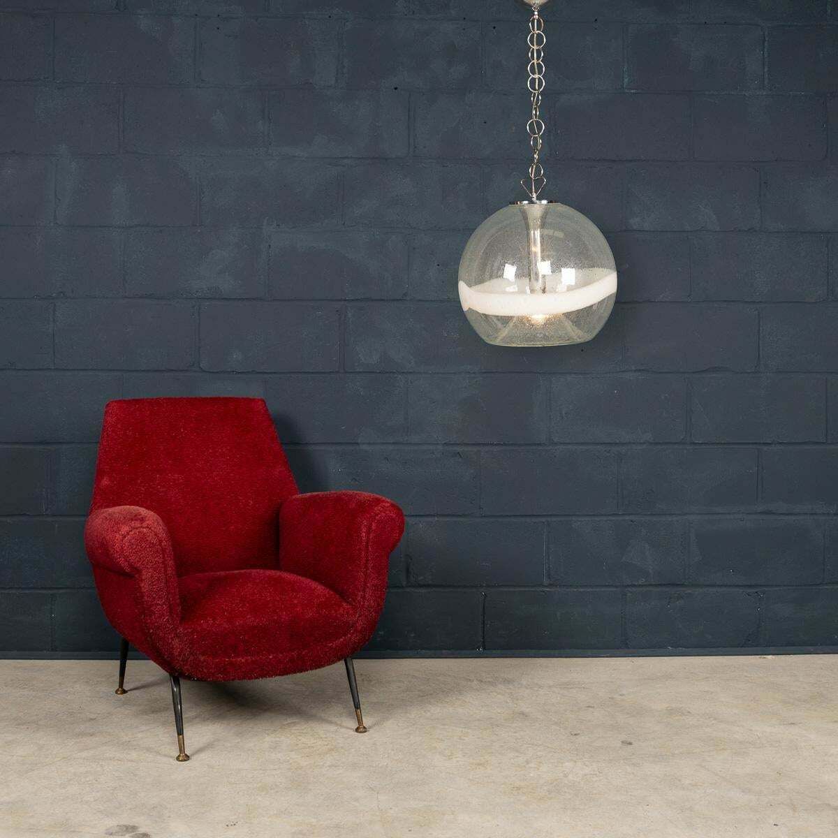 20th Century Italian White & Clear Murano Glass Pendant Lamp C.1970 photo for sale