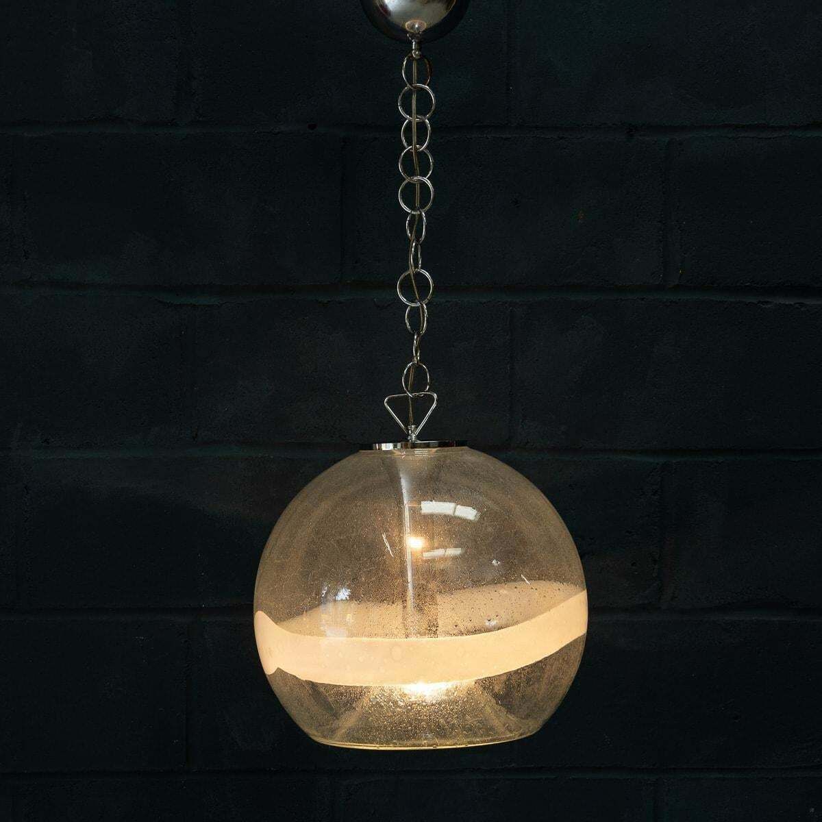 20th Century Italian White & Clear Murano Glass Pendant Lamp C.1970 photo Lighting