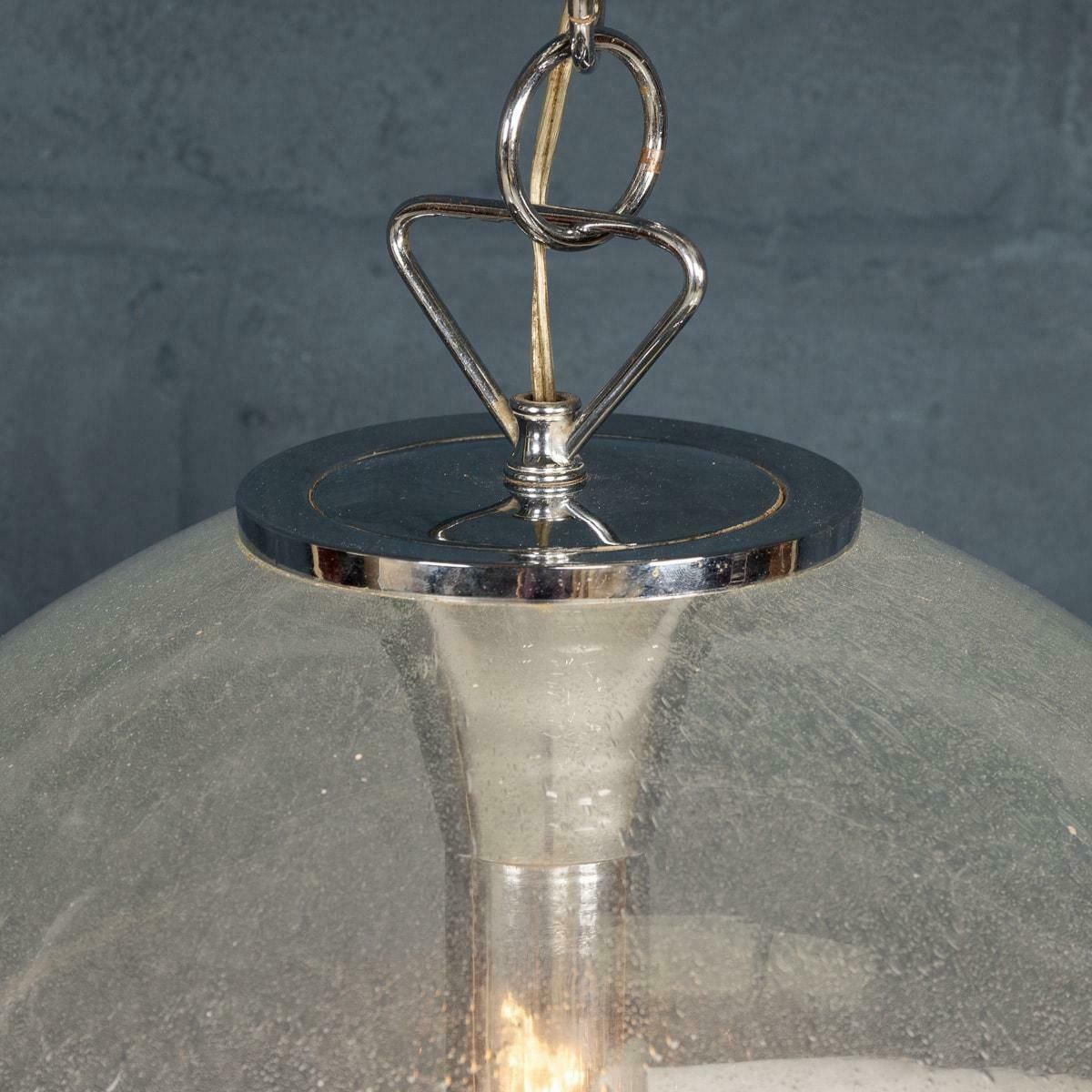 photo for sale 20th Century Italian White & Clear Murano Glass Pendant Lamp C.1970