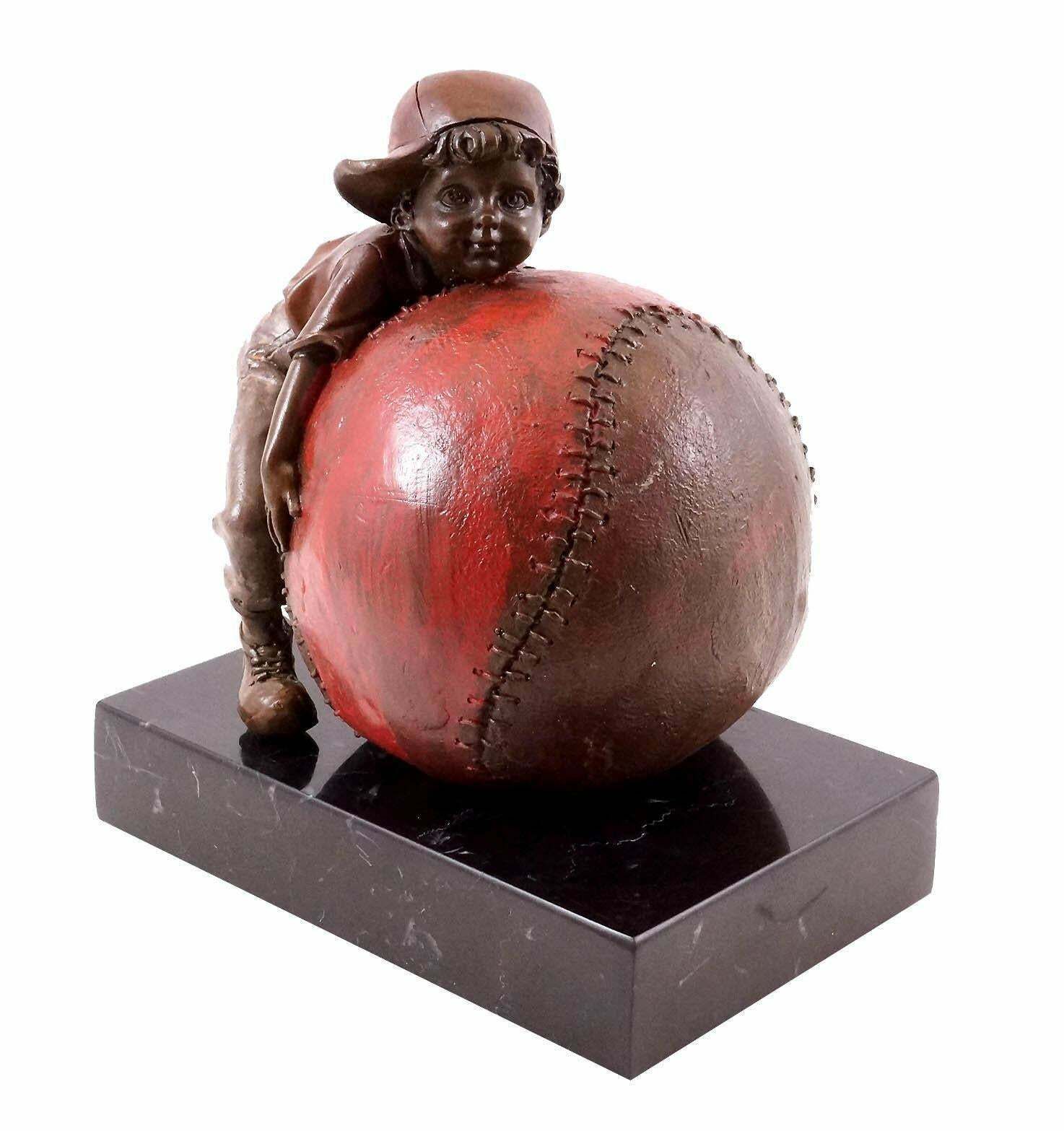 Bronze Sculpture Representing The Child And The Joy Of Baseball, 20th Century. photo furniture