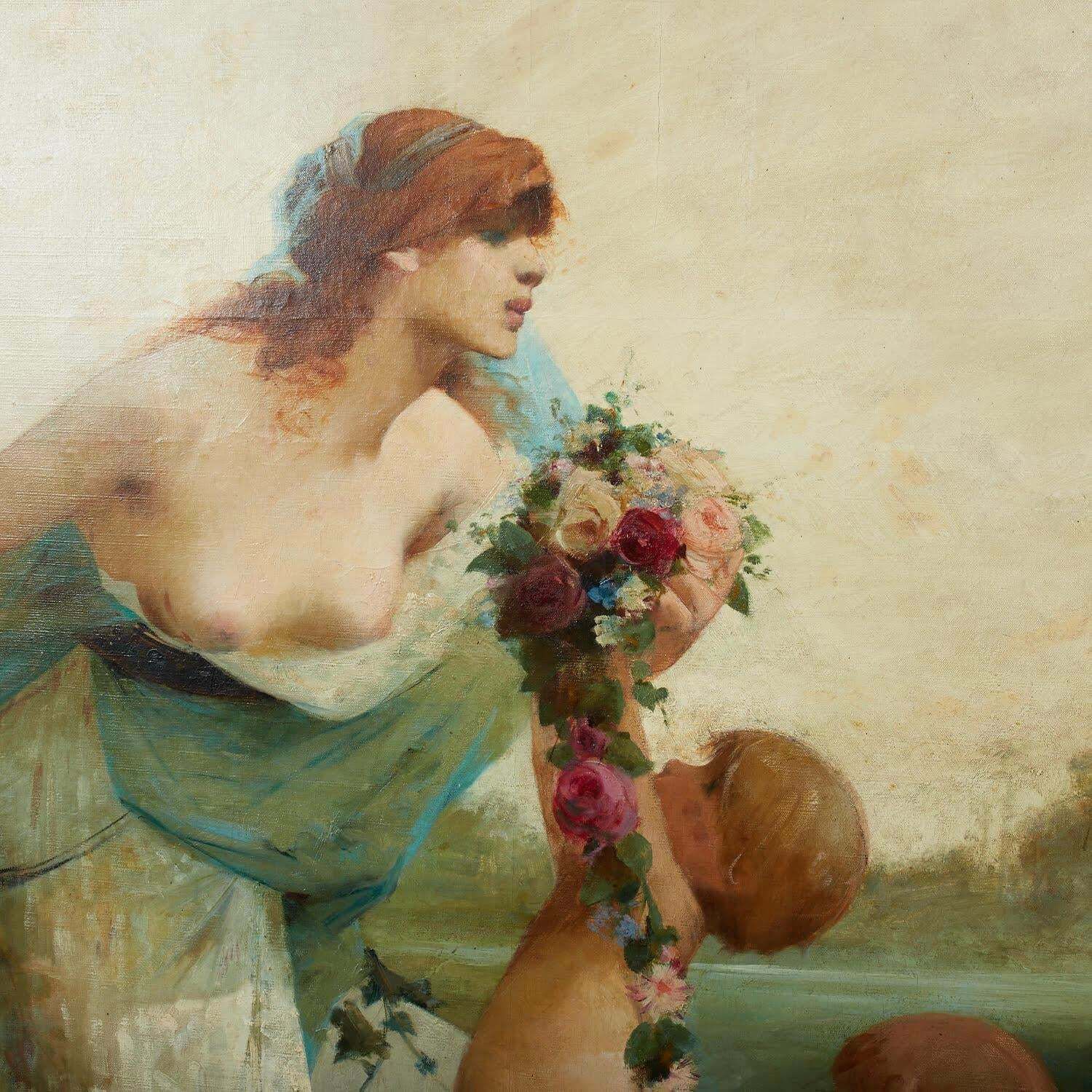 Oil On Canvas, Painting By Georges Picard, Spring, Art Nouveau Period. photo furniture