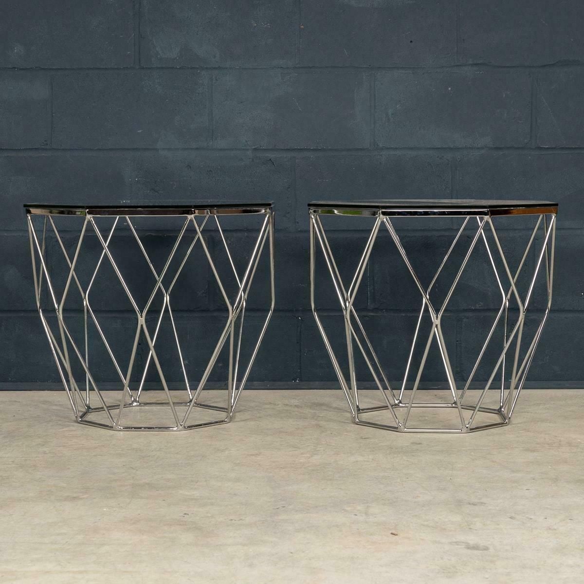 A Pair Of 20th Century English Chrome & Glass Octagonal Side Tables photo 895.0