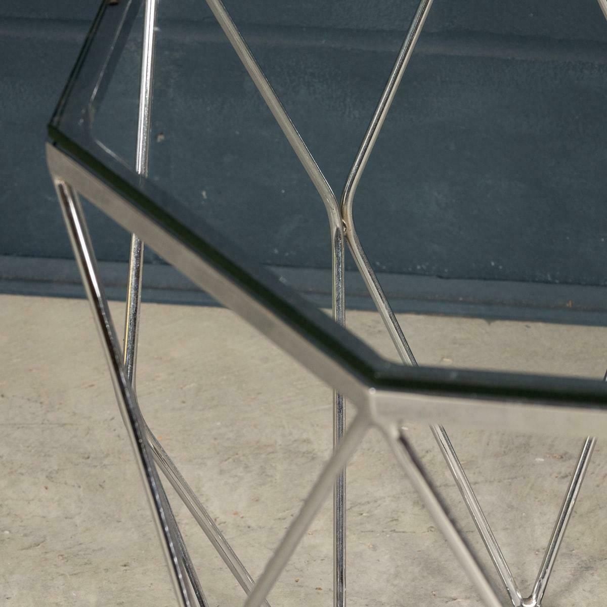 A Pair Of 20th Century English Chrome & Glass Octagonal Side Tables photo vintage