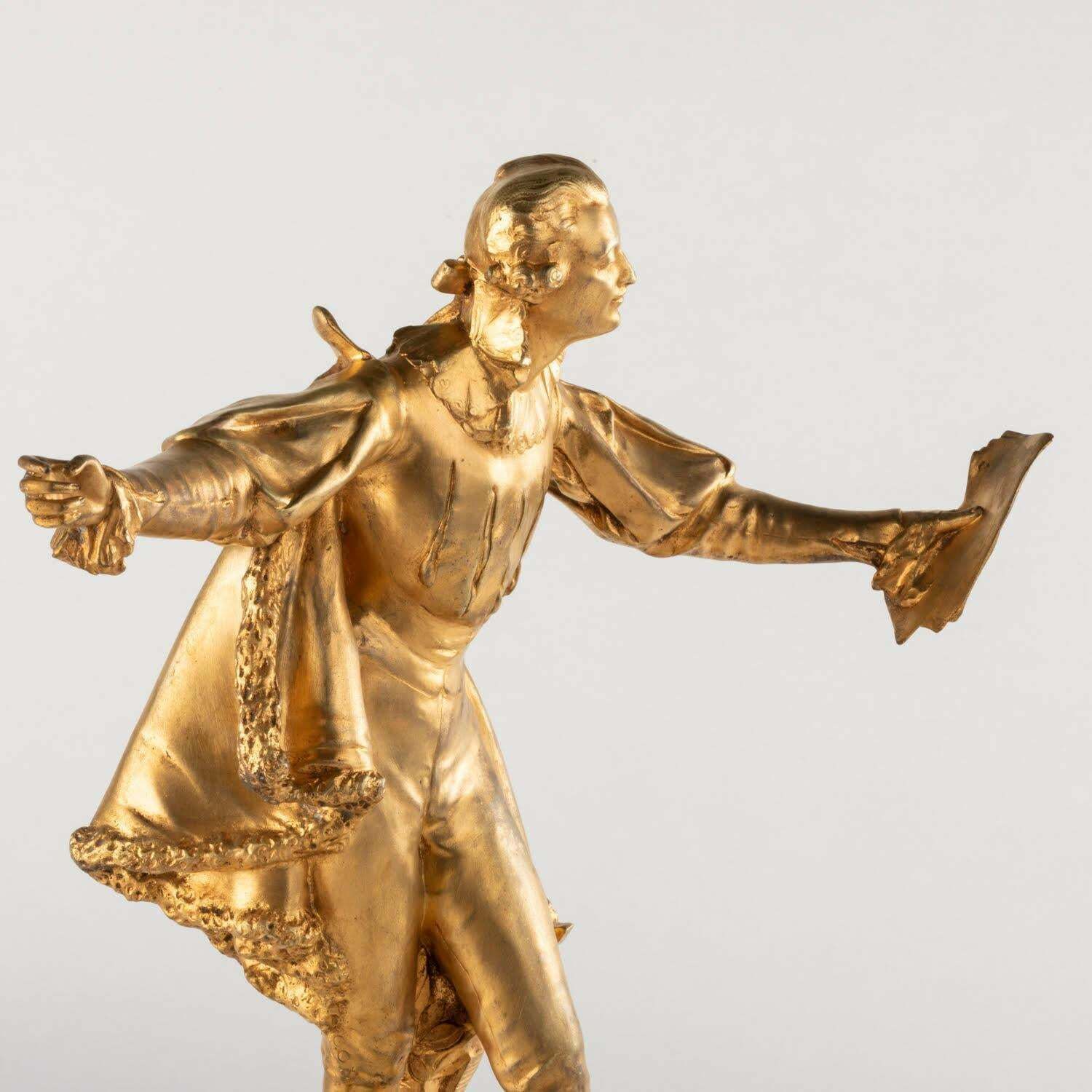 photo furniture Sculpture In Gilt Bronze And Marble Base By Paul Ducuing, 19th Century.
