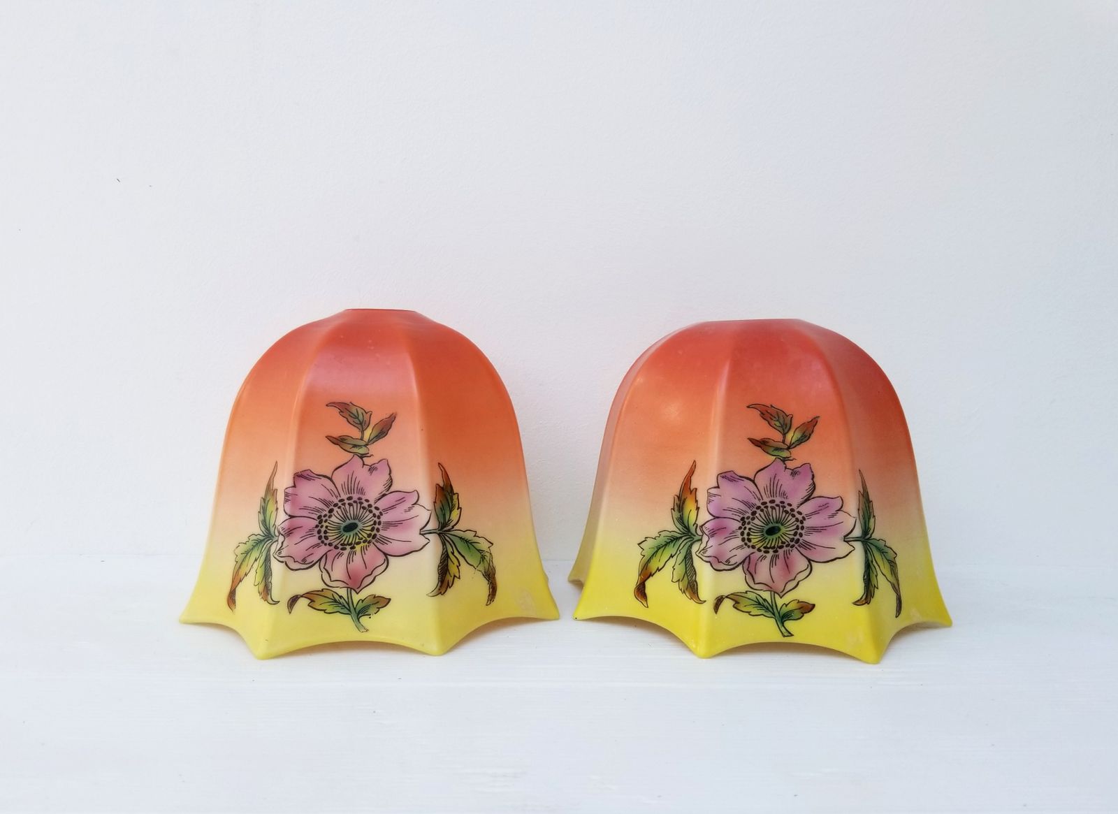 Art Deco Glass Shades Pair Set Of Two Small  Pendant Or Lamp Shades