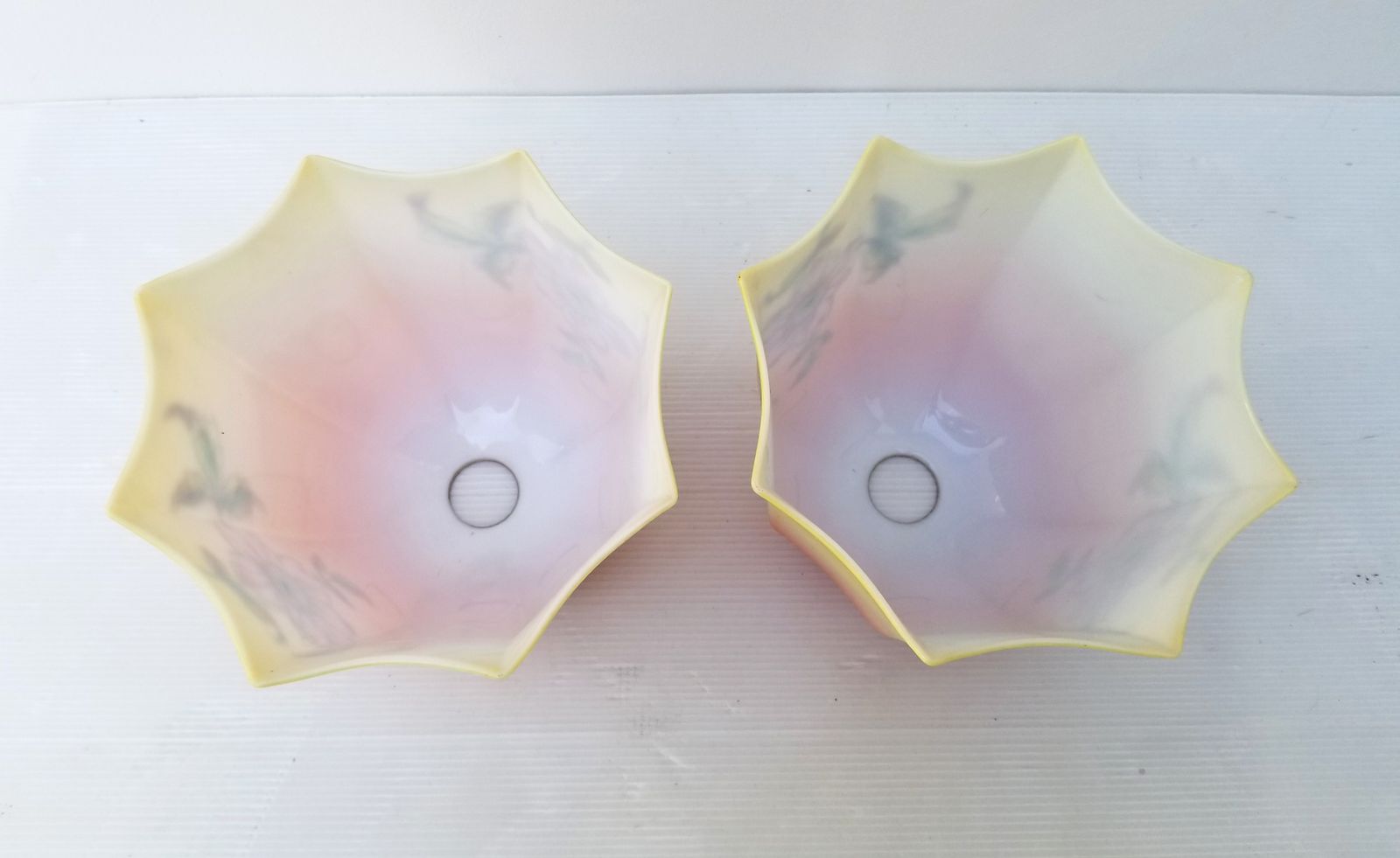 Art Deco Glass Shades Pair Set Of Two Small  Pendant Or Lamp Shades photo for sale