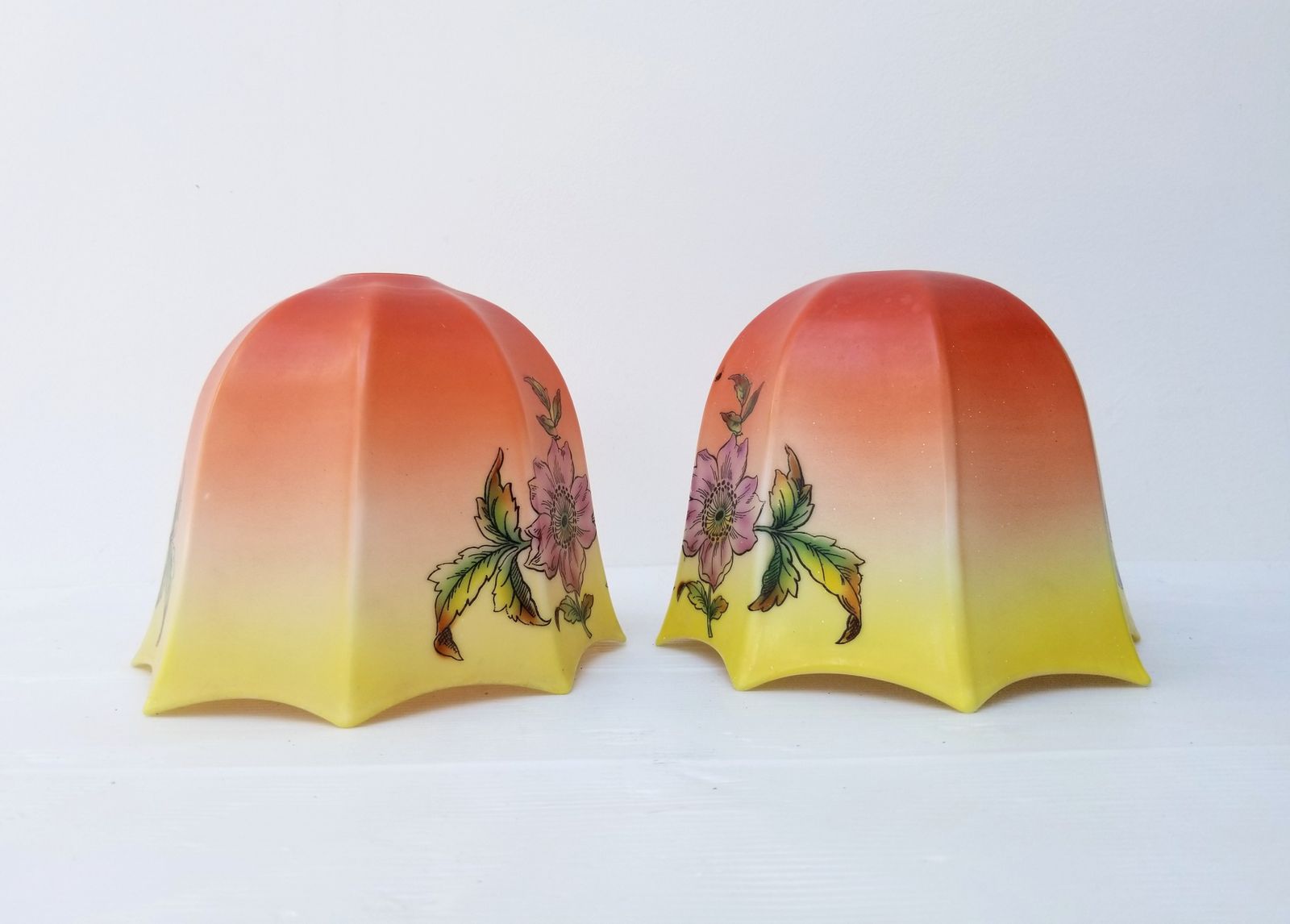 Art Deco Glass Shades Pair Set Of Two Small  Pendant Or Lamp Shades photo 60.0