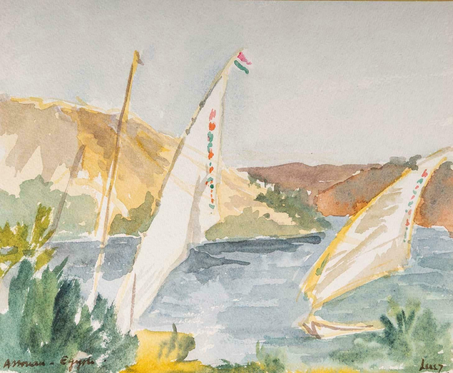 Watercolour Drawing On Paper By Evelyne Luez, 1960 80. photo furniture
