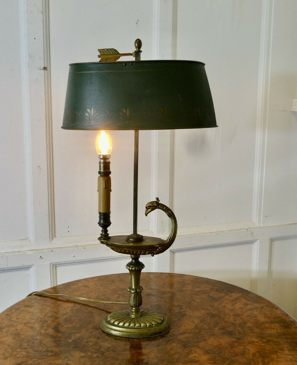 French Painted Toleware And Brass Desk Lamp