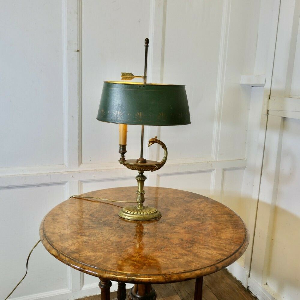 French Painted Toleware And Brass Desk Lamp photo for sale