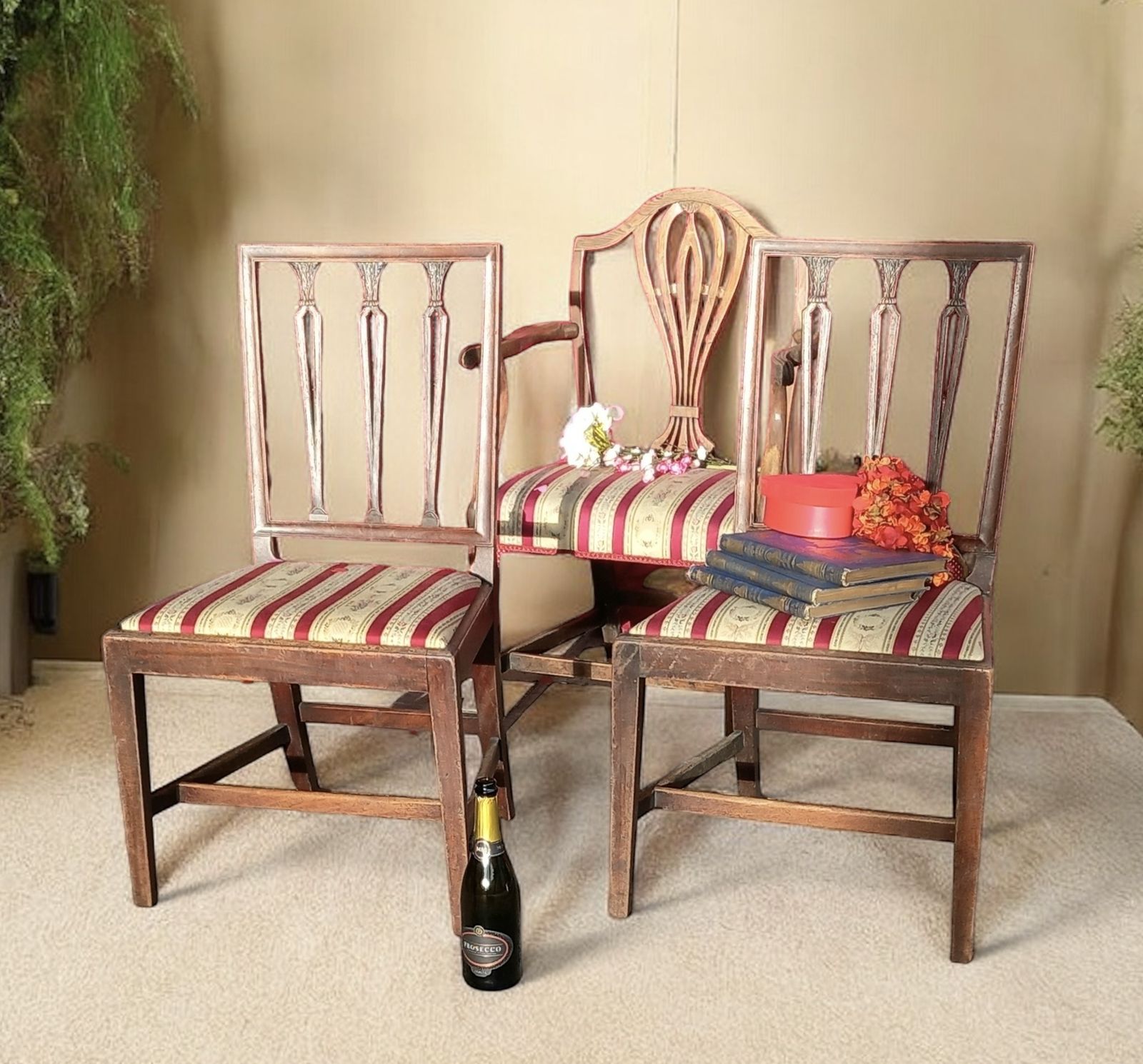Early Victorian Hepplewhite Style Desk Chair And Two Side Chairs. photo furniture