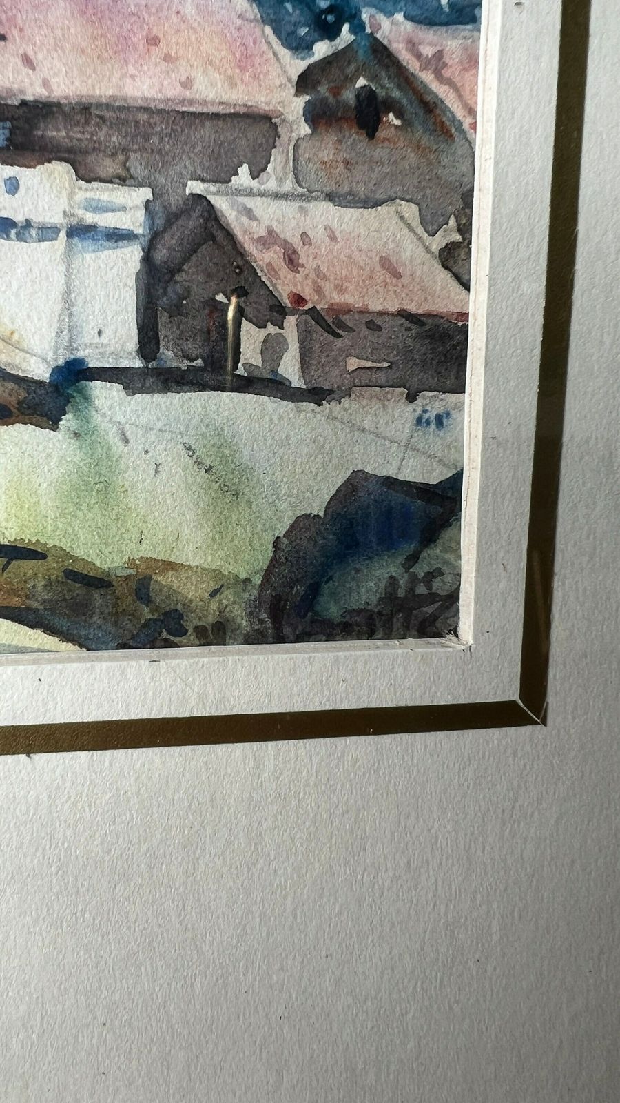 1935 Original Watercolour Painting Depicting Indian Village Signed And Bears A Note photo for sale