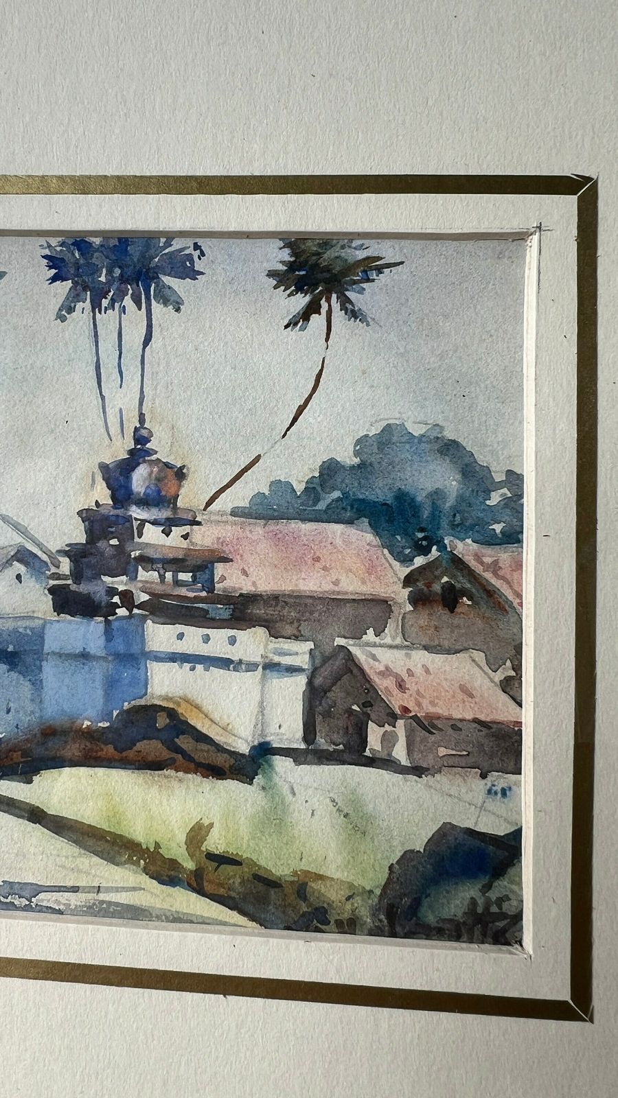 1935 Original Watercolour Painting Depicting Indian Village Signed And Bears A Note photo Art
