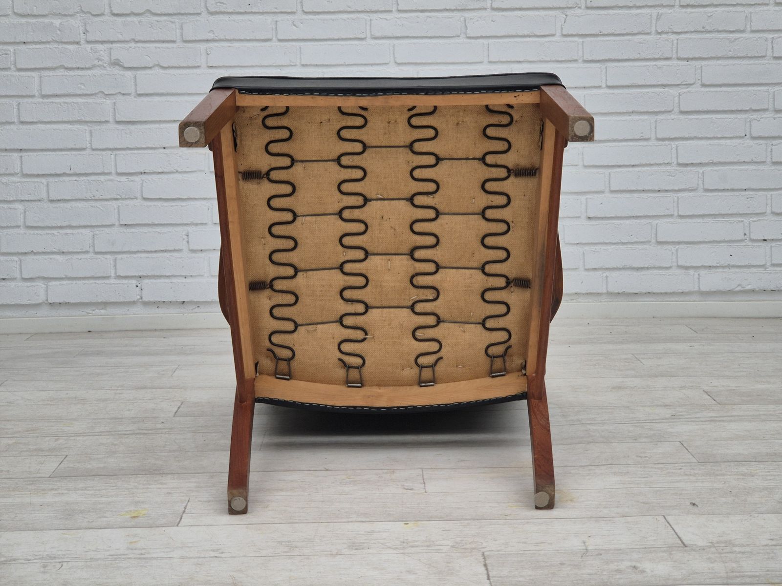 650.0 1960s, Danish Armchair, Original Very Good Condition, Teak Wood, Artificial Leather. photo
