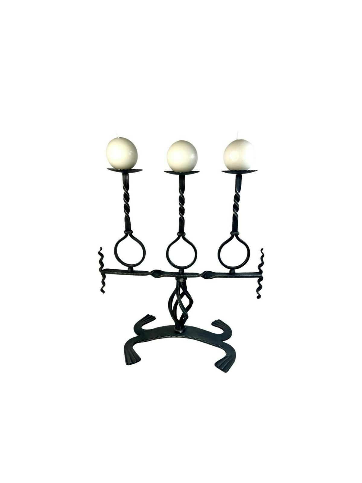 Large 3 Candle Wrought Iron Candle Holder, Altar Candle Holder, Brutalist Gothic, Rustic Candelabra From Switzerland photo furniture