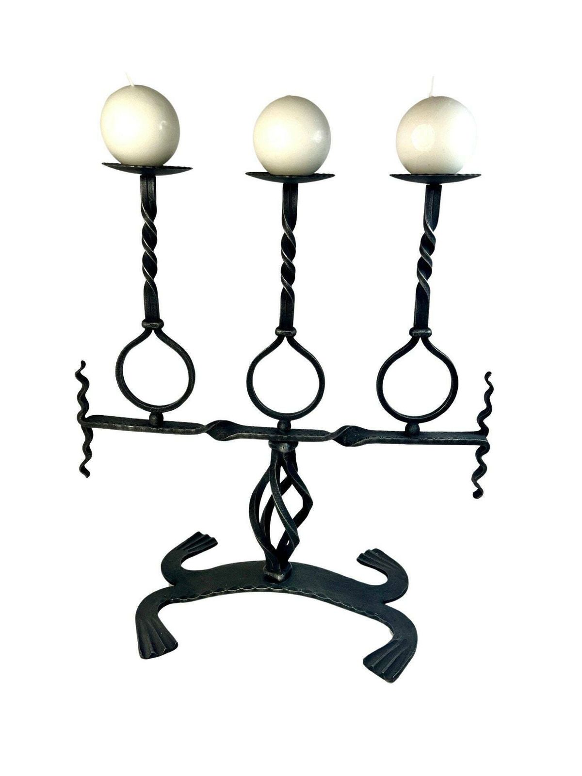 photo furniture Large 3 Candle Wrought Iron Candle Holder, Altar Candle Holder, Brutalist Gothic, Rustic Candelabra From Switzerland